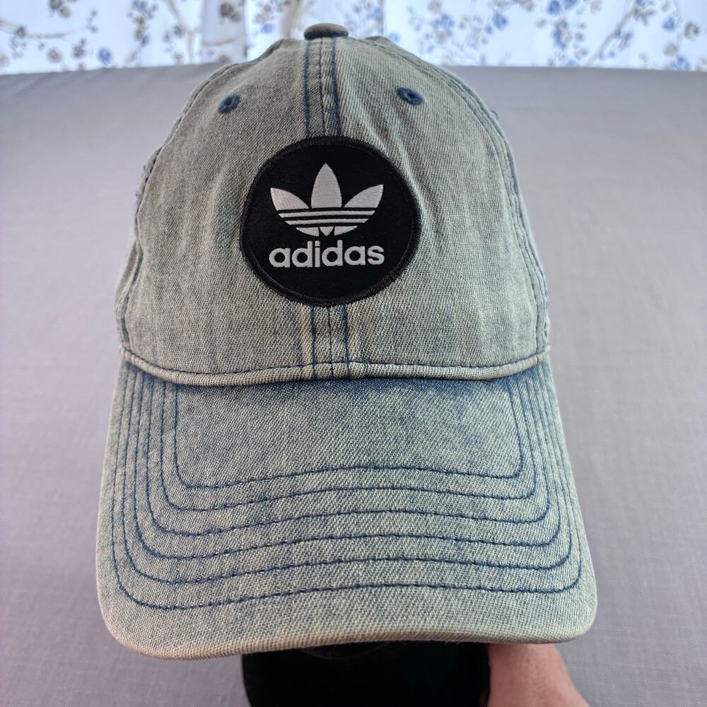 Adidas Originals Denim Wash Strapback Hat Trefoil Logo Blue Dad Cap